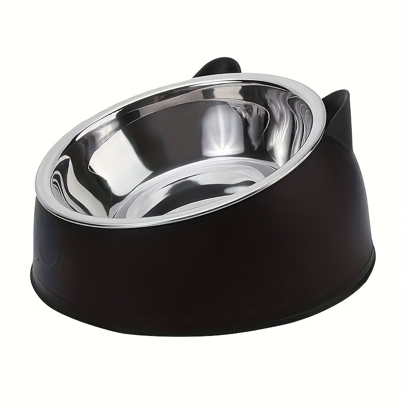 2-in-1 Elevated Stainless Steel Cat Bowl, Inclined Food & Water Dish