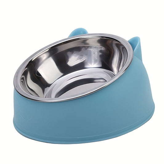 2-in-1 Elevated Stainless Steel Cat Bowl, Inclined Food & Water Dish