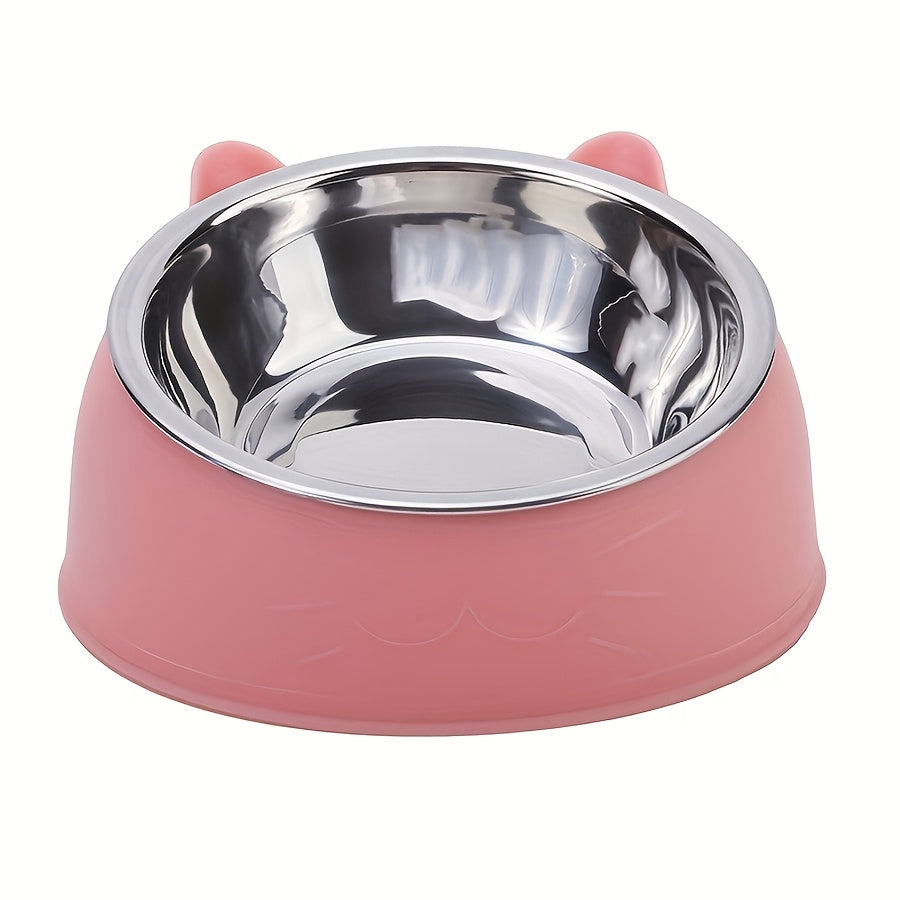2-in-1 Elevated Stainless Steel Cat Bowl, Inclined Food & Water Dish