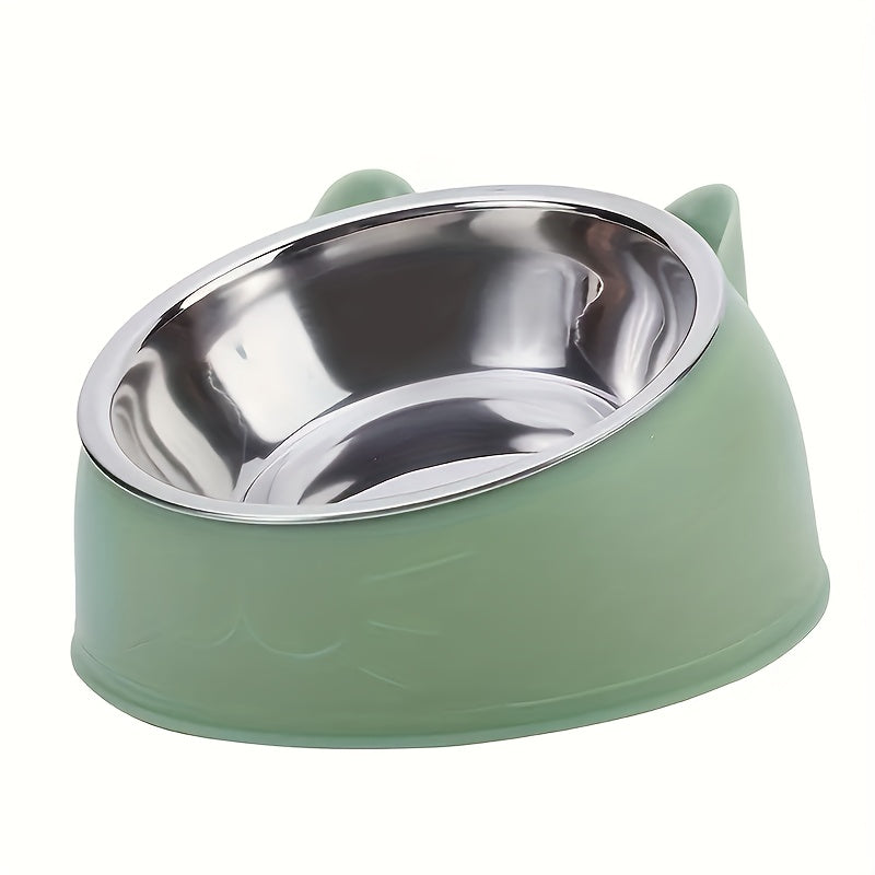 2-in-1 Elevated Stainless Steel Cat Bowl, Inclined Food & Water Dish