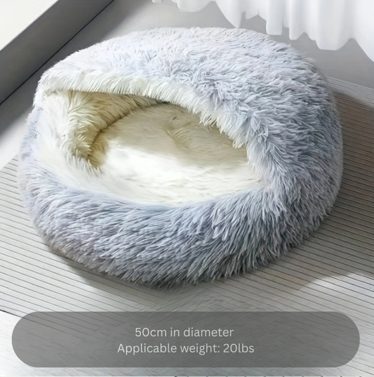 Classic Style Plush Polyester Cozy Semi-Enclosed Winter Cat Bed