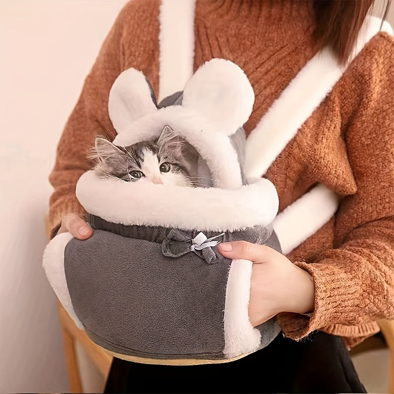 Cozy Portable Winter Warm Cat & Small Dog Backpack - Soft Fleece Lining, Safety Harness System