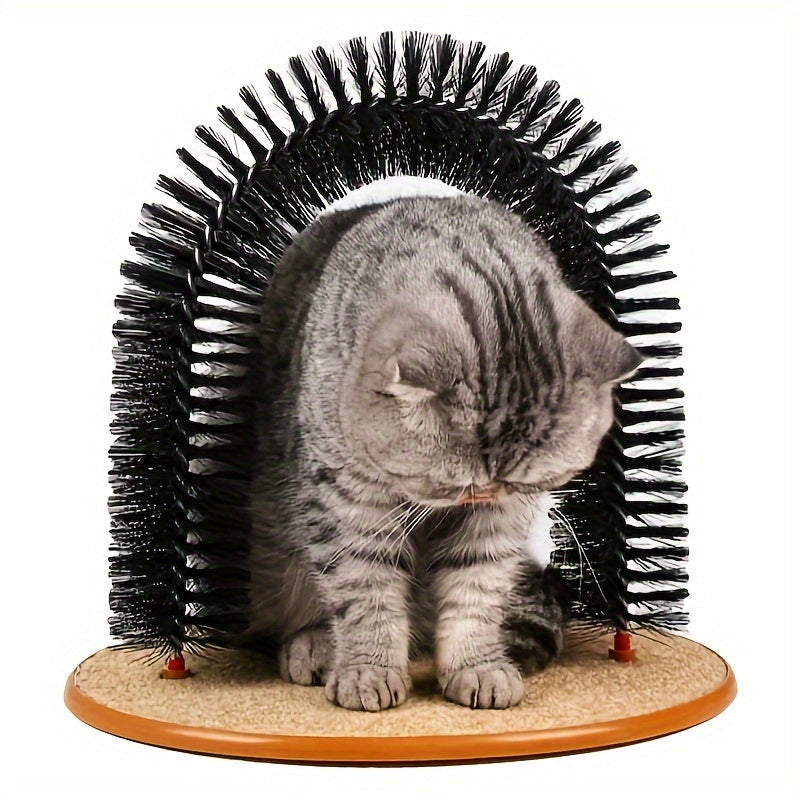 Deluxe Cat Arch Self Groomer & Massager Toy - Interactive Hair Removal Brush with Scratching Pad for Indoor Cats