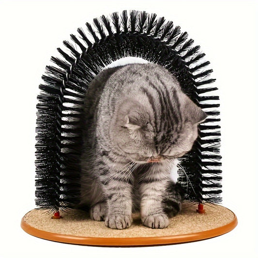 Deluxe Cat Arch Self Groomer & Massager Toy - Interactive Hair Removal Brush with Scratching Pad for Indoor Cats