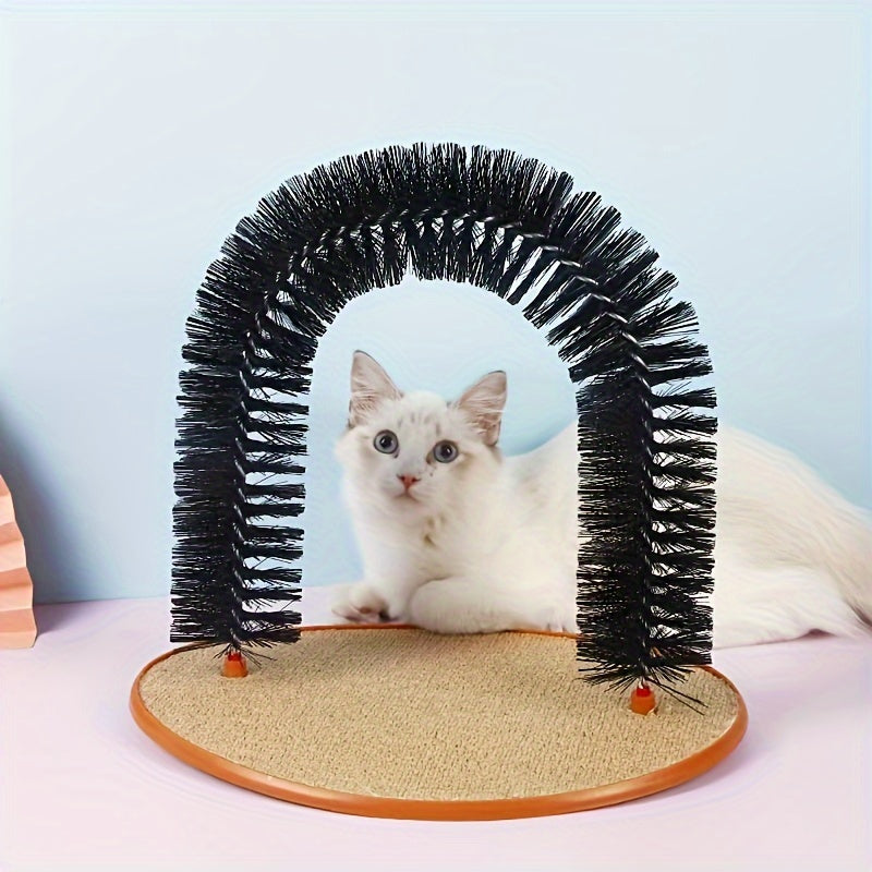 Deluxe Cat Arch Self Groomer & Massager Toy - Interactive Hair Removal Brush with Scratching Pad for Indoor Cats