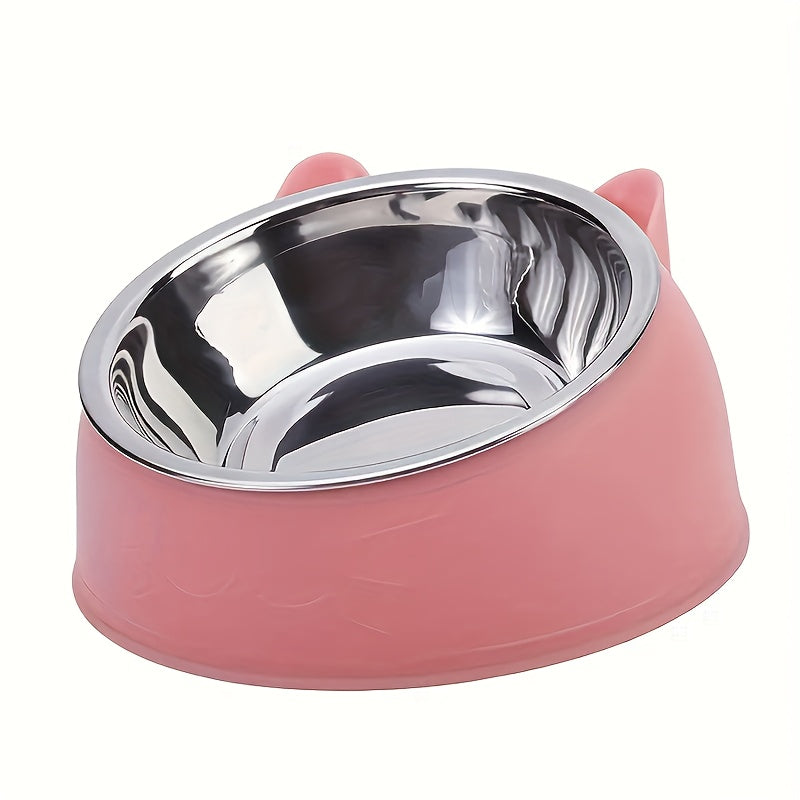 2-in-1 Elevated Stainless Steel Cat Bowl, Inclined Food & Water Dish