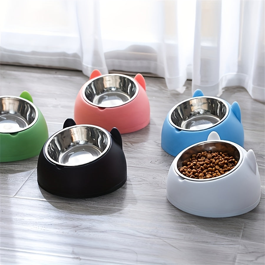 2-in-1 Elevated Stainless Steel Cat Bowl, Inclined Food & Water Dish