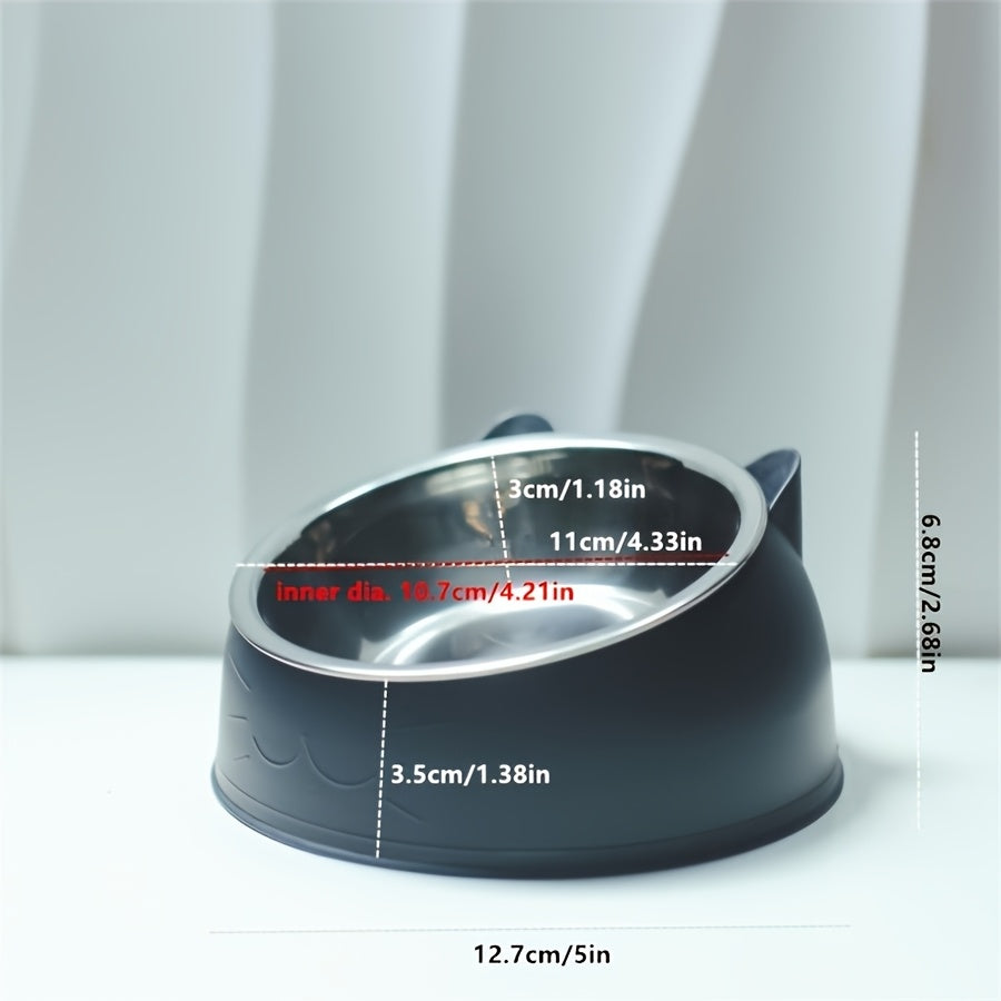 2-in-1 Elevated Stainless Steel Cat Bowl, Inclined Food & Water Dish