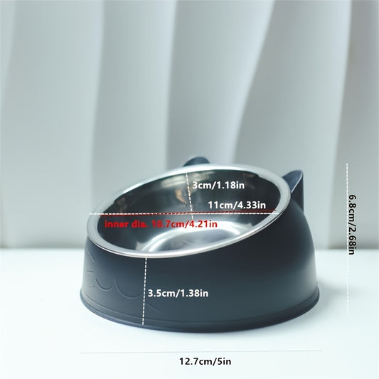 2-in-1 Elevated Stainless Steel Cat Bowl, Inclined Food & Water Dish