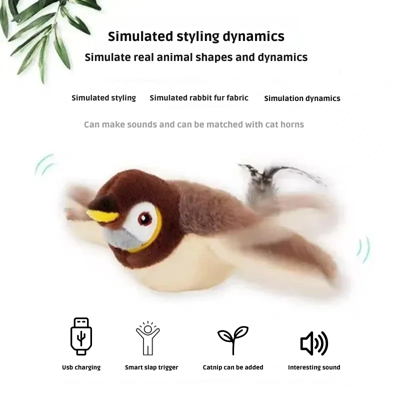 Interactive Cat Toy Electric Flapping Bird - Touch-Activated - USB Rechargeable