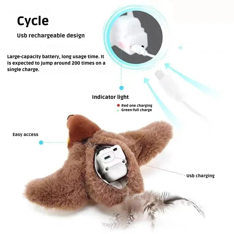 Interactive Cat Toy Electric Flapping Bird - Touch-Activated - USB Rechargeable
