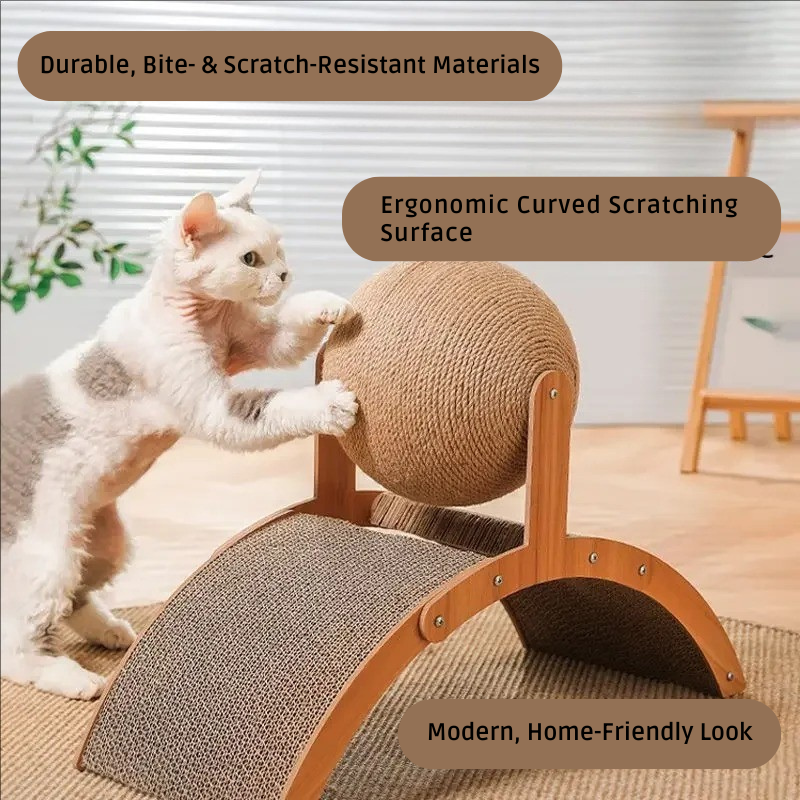 2 In 1 Cat Scratching Ball - Natural Sisal Scratch Board