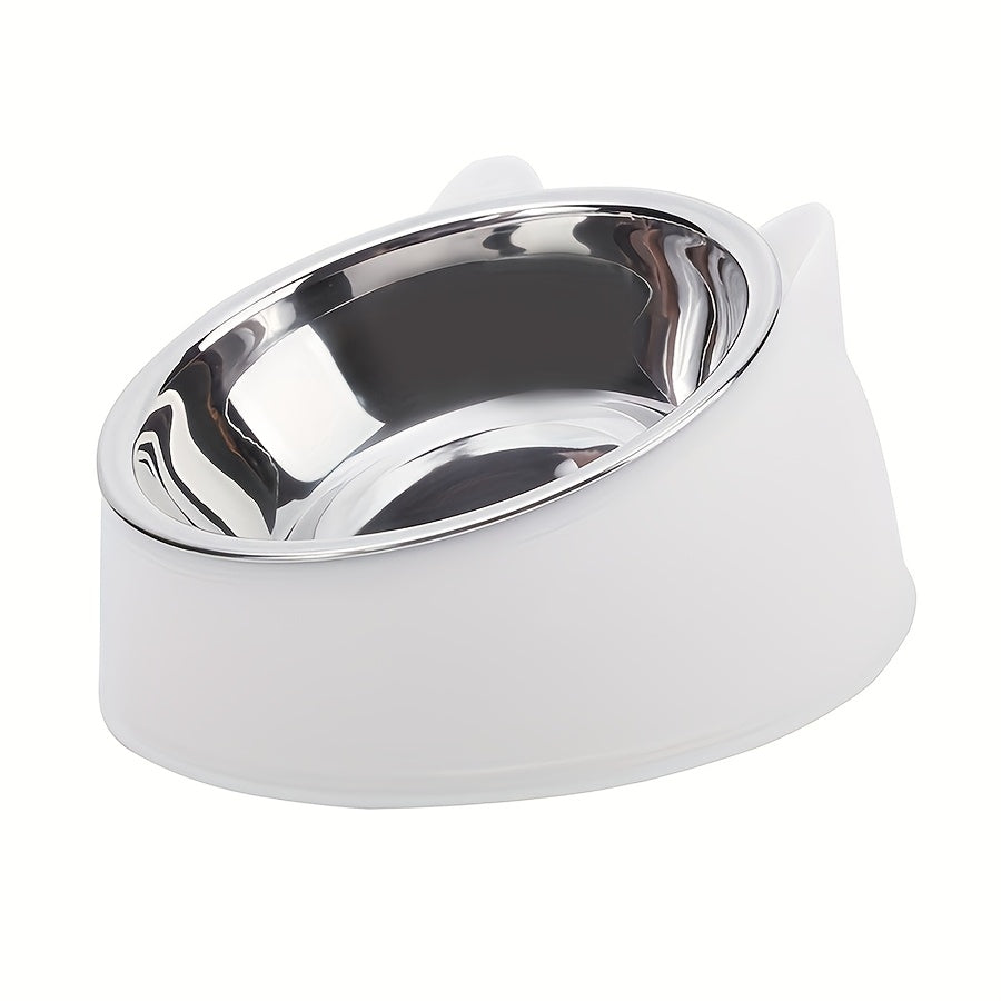 2-in-1 Elevated Stainless Steel Cat Bowl, Inclined Food & Water Dish