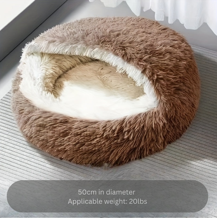Classic Style Plush Polyester Cozy Semi-Enclosed Winter Cat Bed