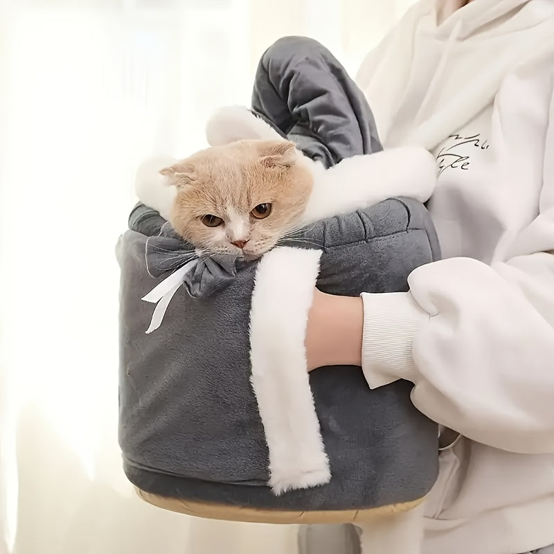 Cozy Portable Winter Warm Cat & Small Dog Backpack - Soft Fleece Lining, Safety Harness System