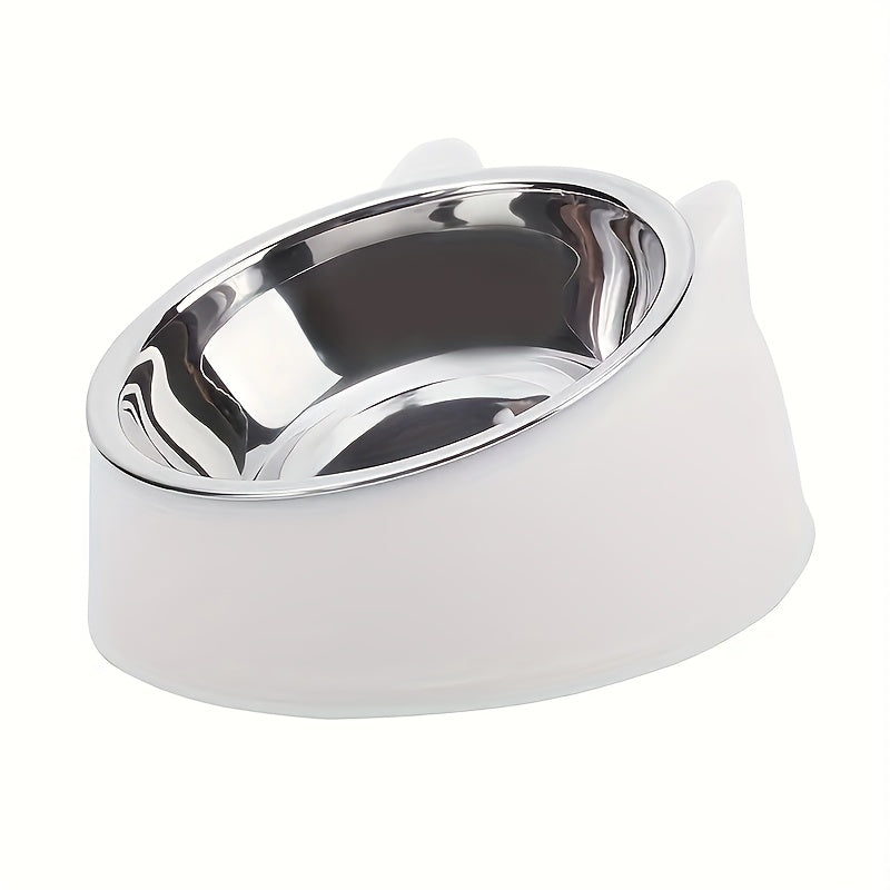 2-in-1 Elevated Stainless Steel Cat Bowl, Inclined Food & Water Dish