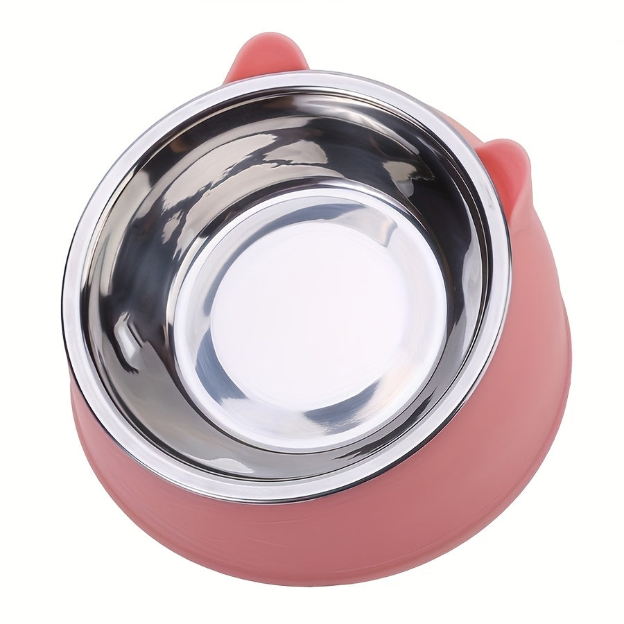 2-in-1 Elevated Stainless Steel Cat Bowl, Inclined Food & Water Dish