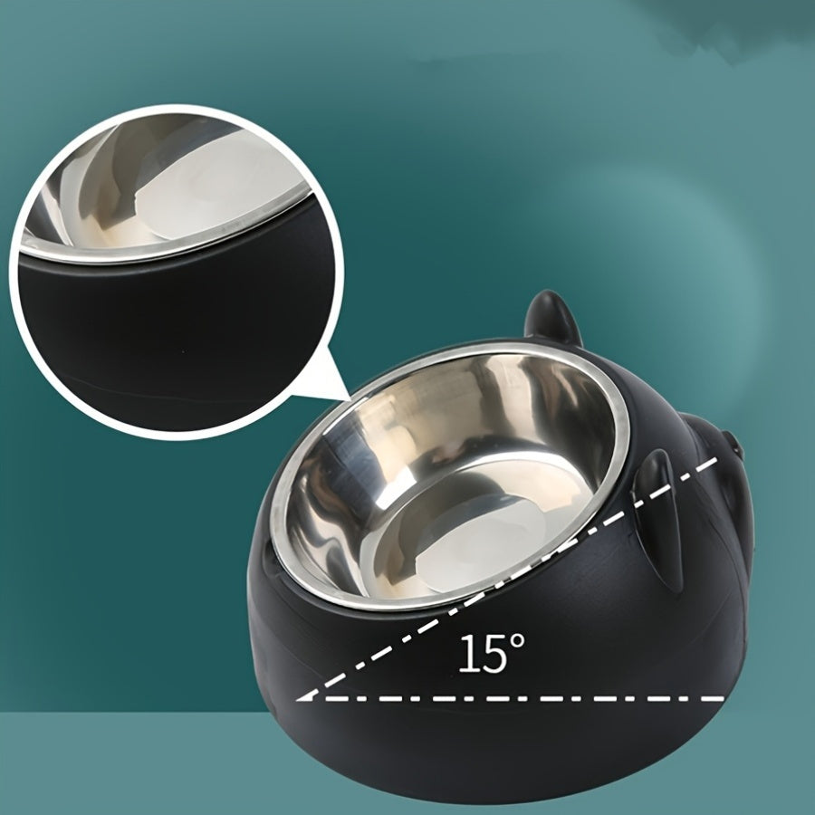 2-in-1 Elevated Stainless Steel Cat Bowl, Inclined Food & Water Dish
