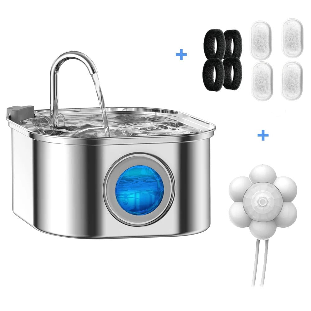 3.2L Stainless Steel Cat Water Fountain – Automatic Flowing Water Dispenser with Filter & Visible Level Window