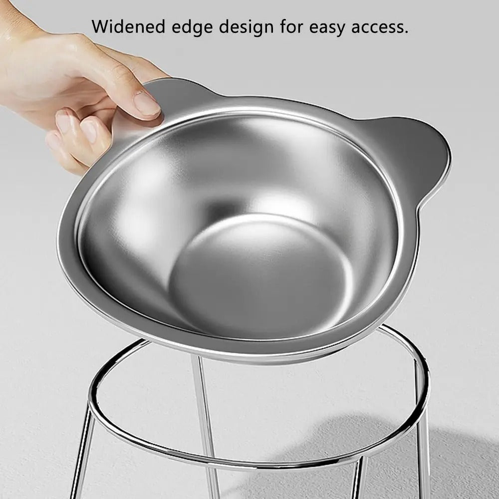 Elevated Tilted Stainless Steel Cat Bowl - 15° Anti-Vomiting Whisker-Friendly Raised Cat Food Bowl with Stand
