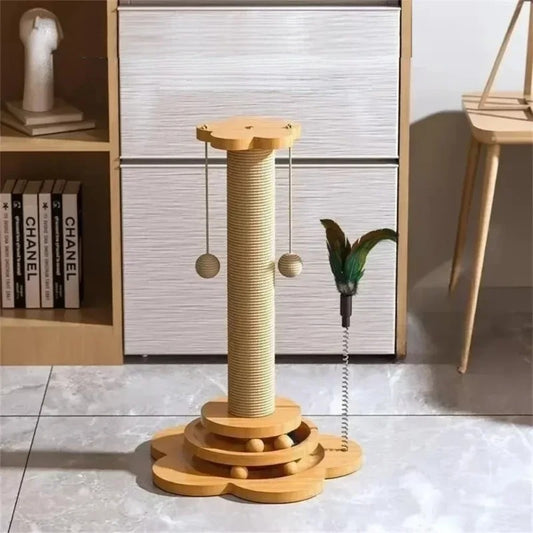 Interactive Solid Wood Cat Scratching Post