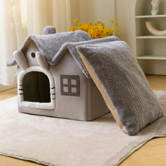 Foldable Luxury Cat House - Grey