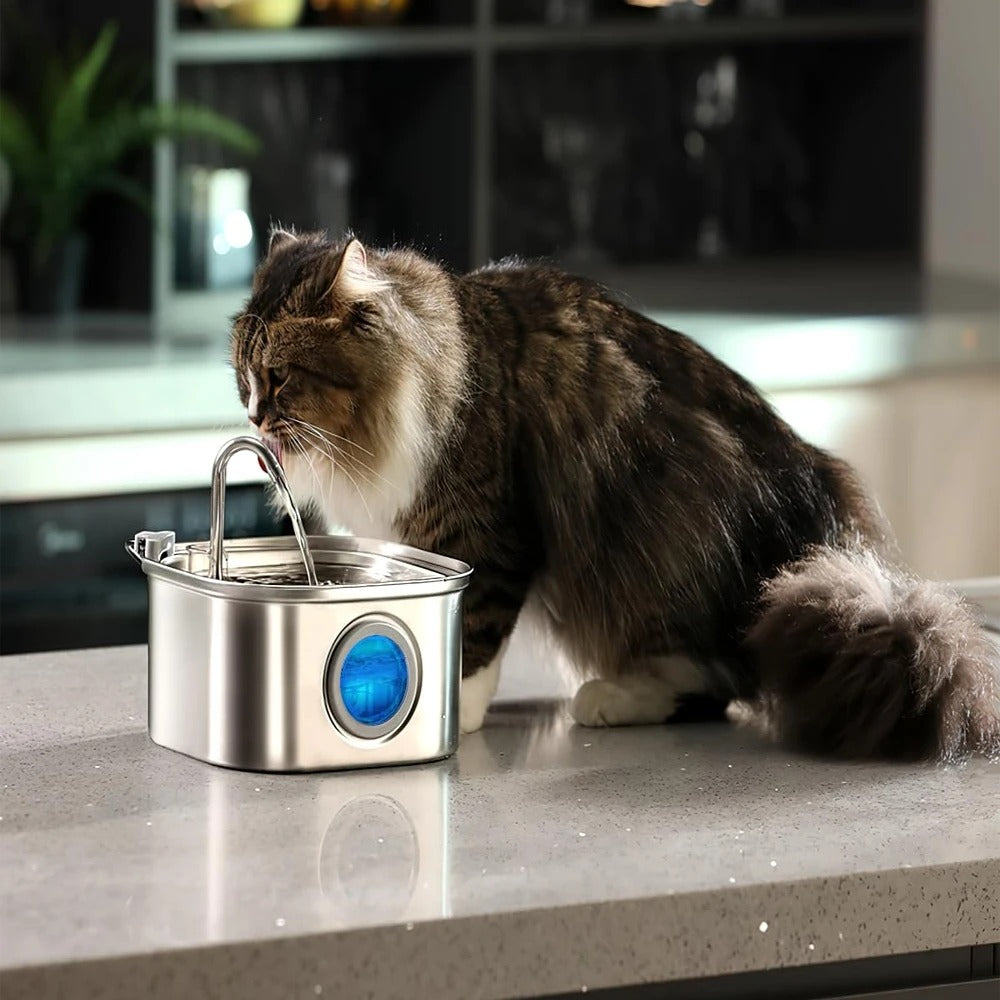 3.2L Stainless Steel Cat Water Fountain – Automatic Flowing Water Dispenser with Filter & Visible Level Window