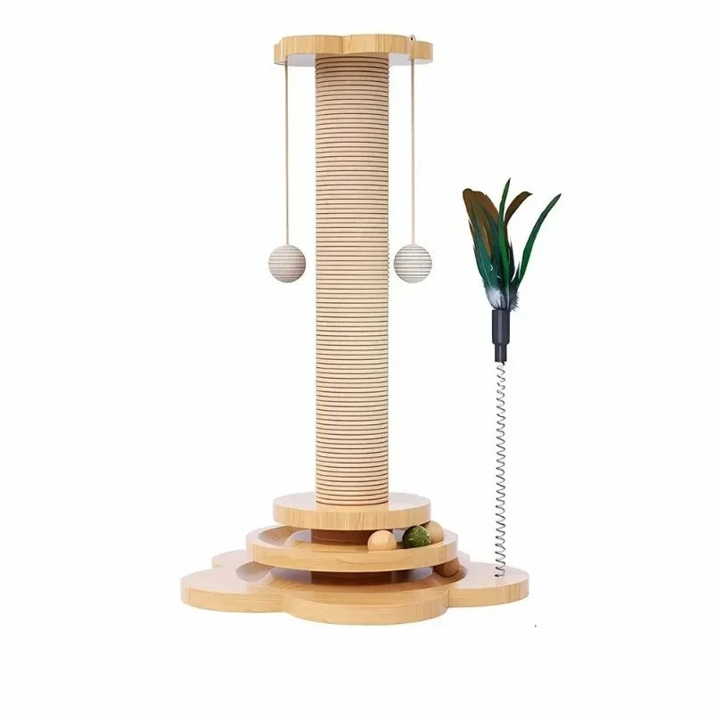 Interactive Solid Wood Cat Scratching Post