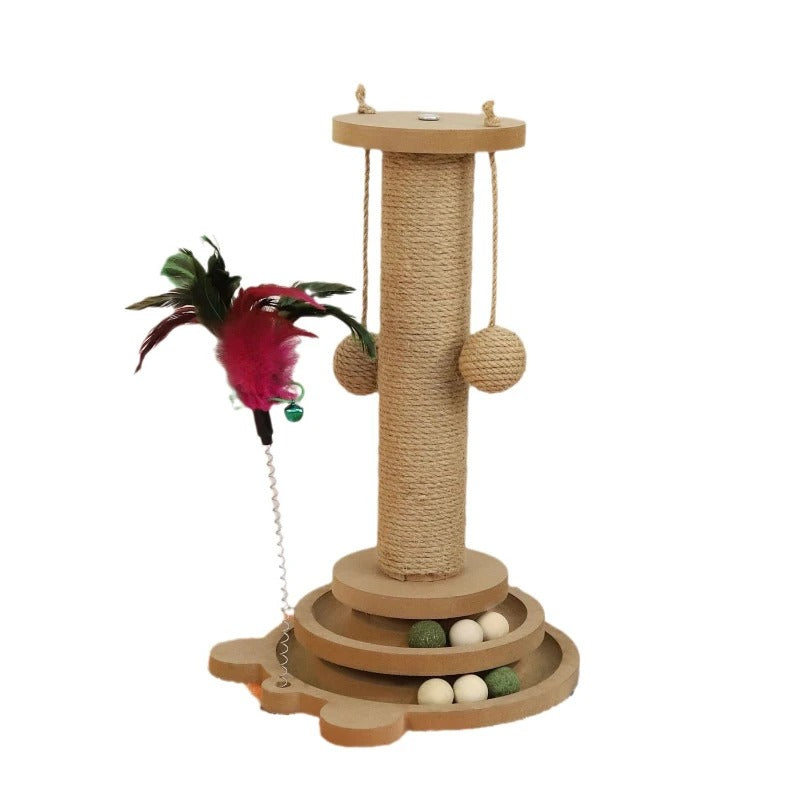 Interactive Solid Wood Cat Scratching Post