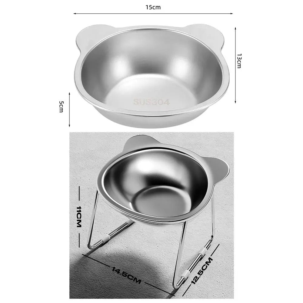 Elevated Tilted Stainless Steel Cat Bowl - 15° Anti-Vomiting Whisker-Friendly Raised Cat Food Bowl with Stand