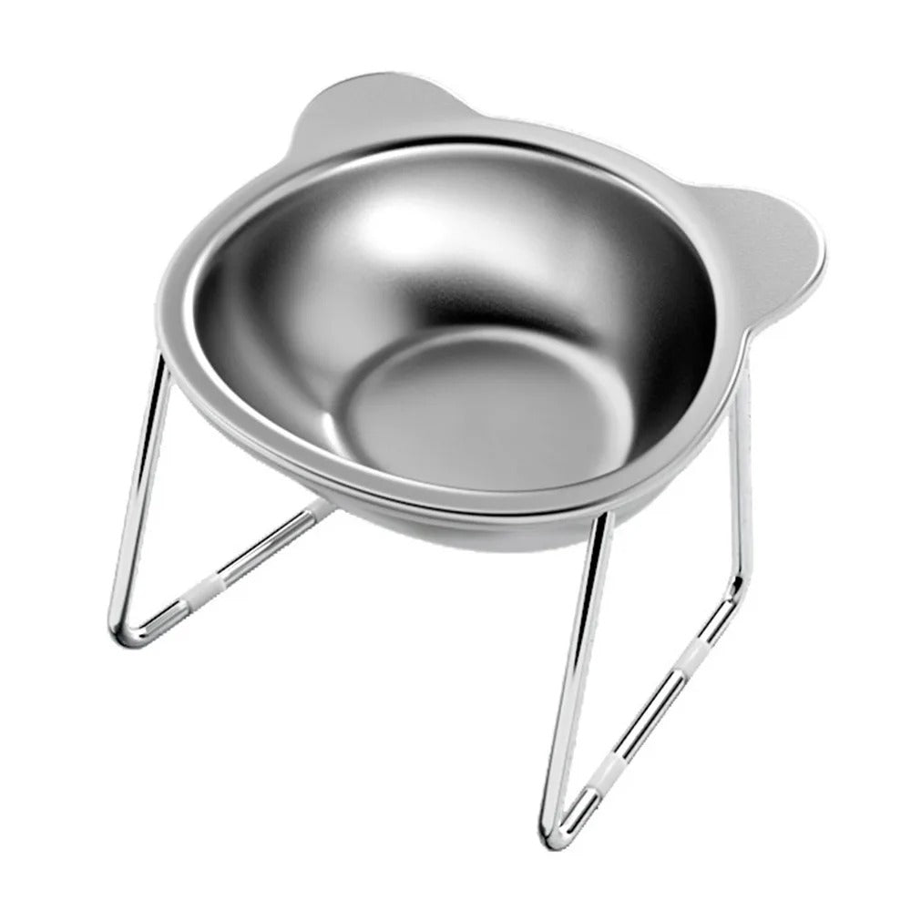Elevated Tilted Stainless Steel Cat Bowl - 15° Anti-Vomiting Whisker-Friendly Raised Cat Food Bowl with Stand