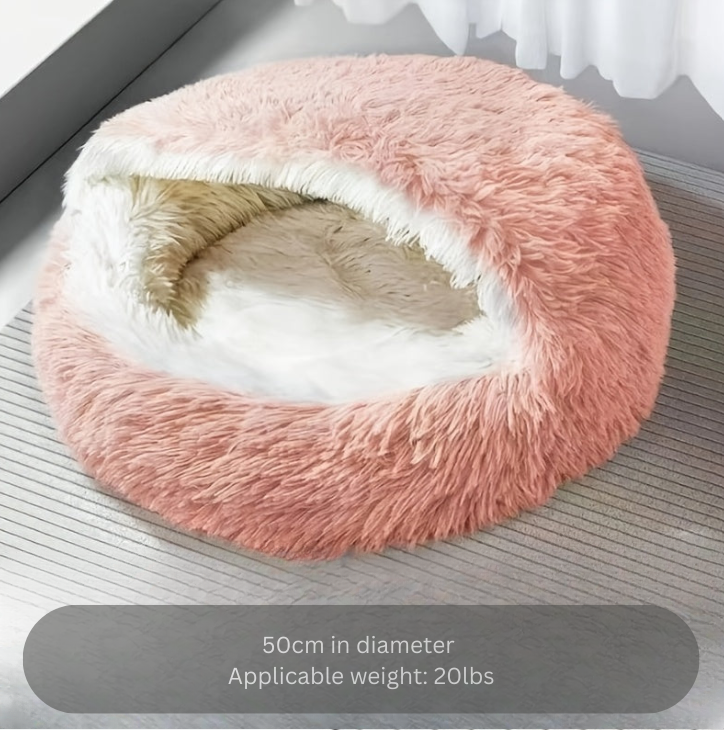 Classic Style Plush Polyester Cozy Semi-Enclosed Winter Cat Bed