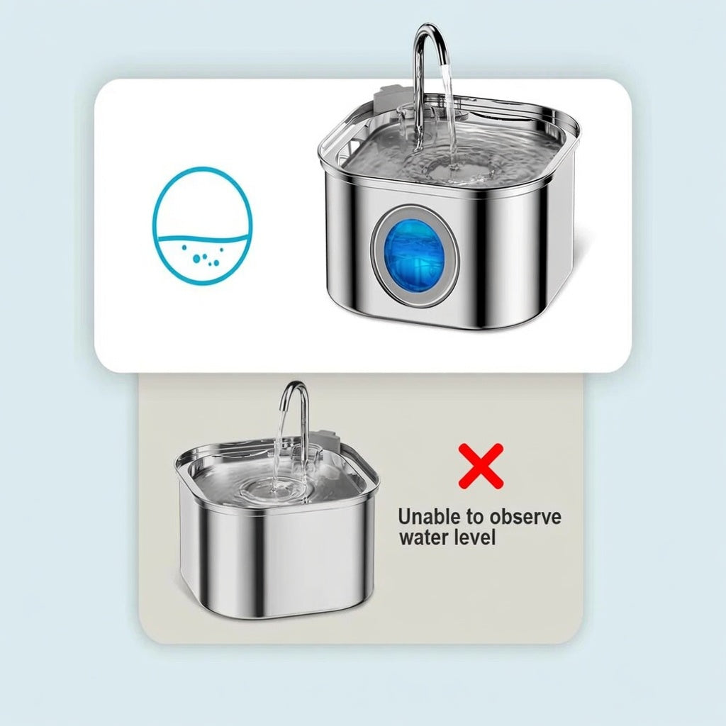 3.2L Stainless Steel Cat Water Fountain – Automatic Flowing Water Dispenser with Filter & Visible Level Window